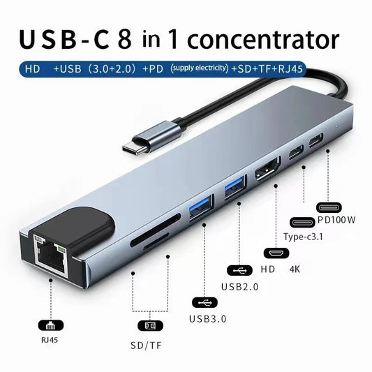 Hub USB Tipo C 8 en 1 🖥️